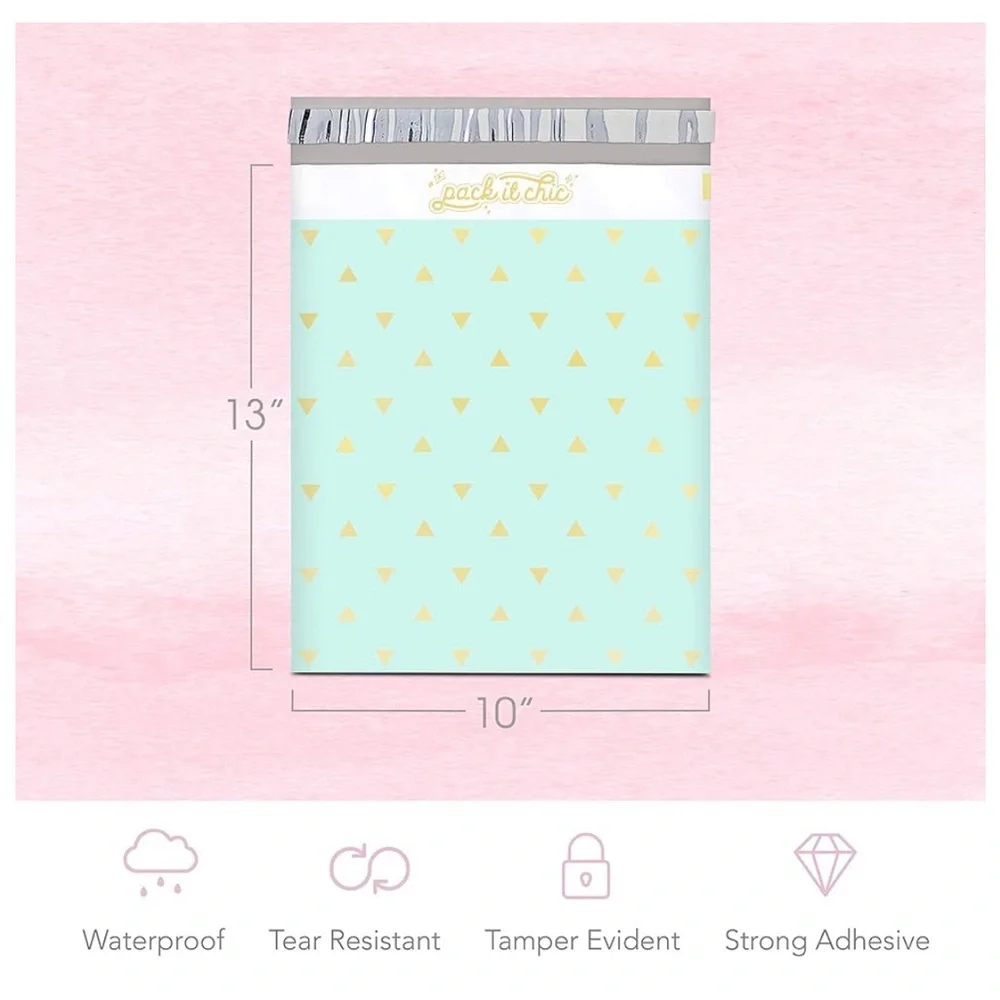 Mint Polymailers with Triangle Design - 10 by 13” Set of 20 - Picture 2 of 3